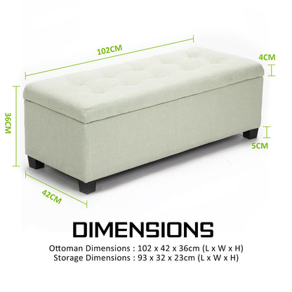 Storage Ottoman Stool 102cm Fabric LIGHT GREEN V274-FT-GQ003-LGN