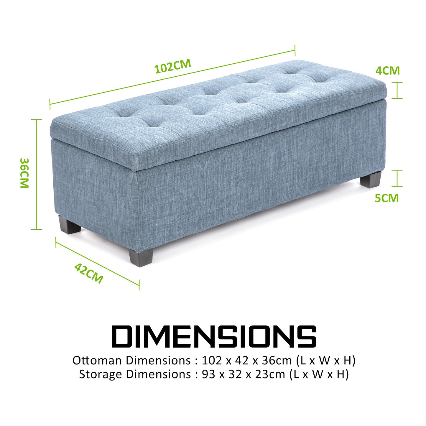 Storage Ottoman Stool 102cm Fabric LIGHT GREY BLUE V274-FT-GQ003-LGY