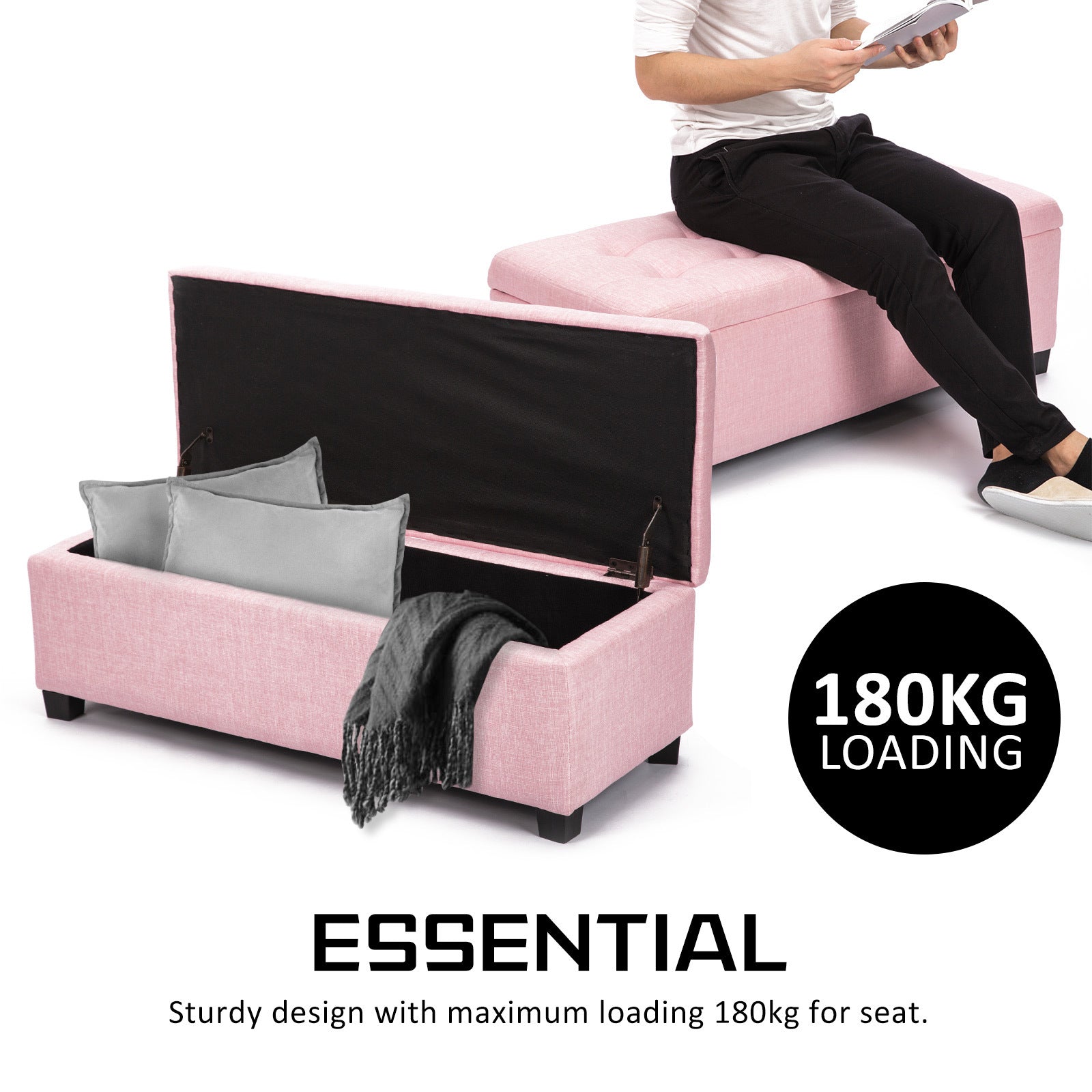 Storage Ottoman Stool 102cm Fabric PINK V274-FT-GQ003-PK