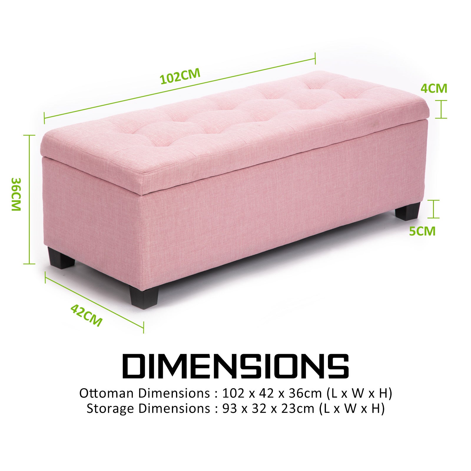 Storage Ottoman Stool 102cm Fabric PINK V274-FT-GQ003-PK
