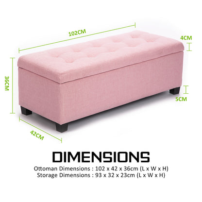 Storage Ottoman Stool 102cm Fabric PINK V274-FT-GQ003-PK