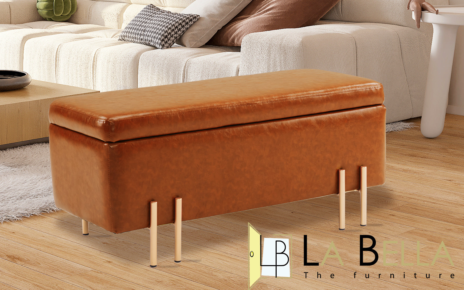 Storage Ottoman Stool Bench Seat 97cm PU Leather BROWN V274-FT-GQ104-BN