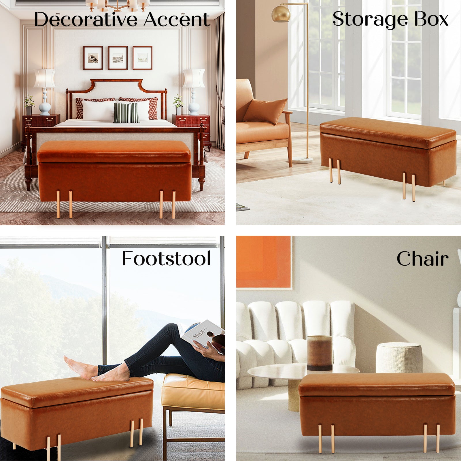Storage Ottoman Stool Bench Seat 97cm PU Leather BROWN V274-FT-GQ104-BN