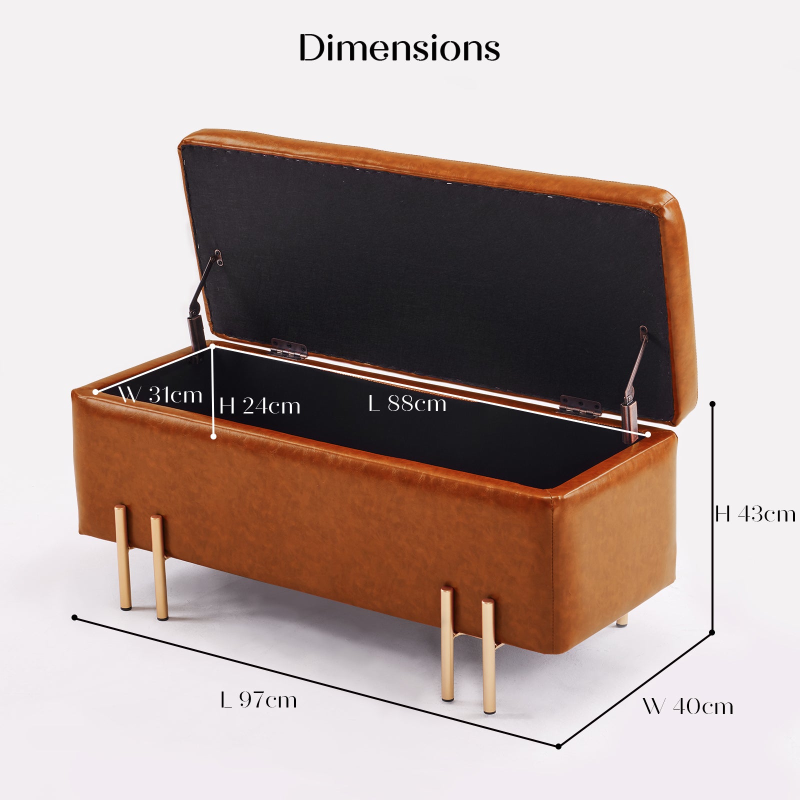 Storage Ottoman Stool Bench Seat 97cm PU Leather BROWN V274-FT-GQ104-BN