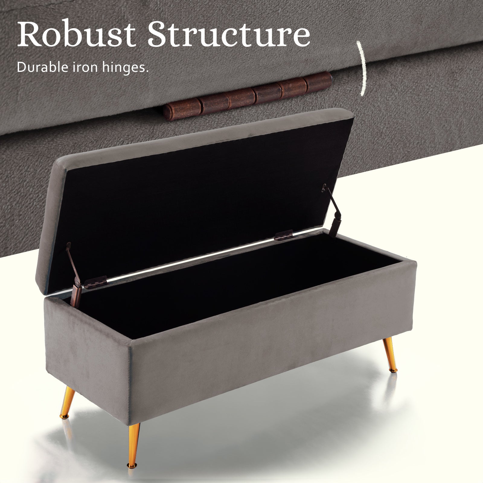 Storage Ottoman Stool Bench Seat 110cm Velvet GREY V274-FT-GQ171-GY