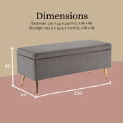 Storage Ottoman Stool Bench Seat 110cm Velvet GREY V274-FT-GQ171-GY