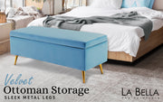 Storage Ottoman Stool Bench Seat 110cm Velvet OCEAN BLUE V274-FT-GQ171-NY