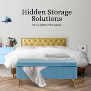 Storage Ottoman Stool Bench Seat 110cm Velvet OCEAN BLUE V274-FT-GQ171-NY