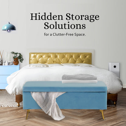 Storage Ottoman Stool Bench Seat 110cm Velvet OCEAN BLUE V274-FT-GQ171-NY
