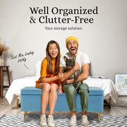 Storage Ottoman Stool Bench Seat 110cm Velvet OCEAN BLUE V274-FT-GQ171-NY