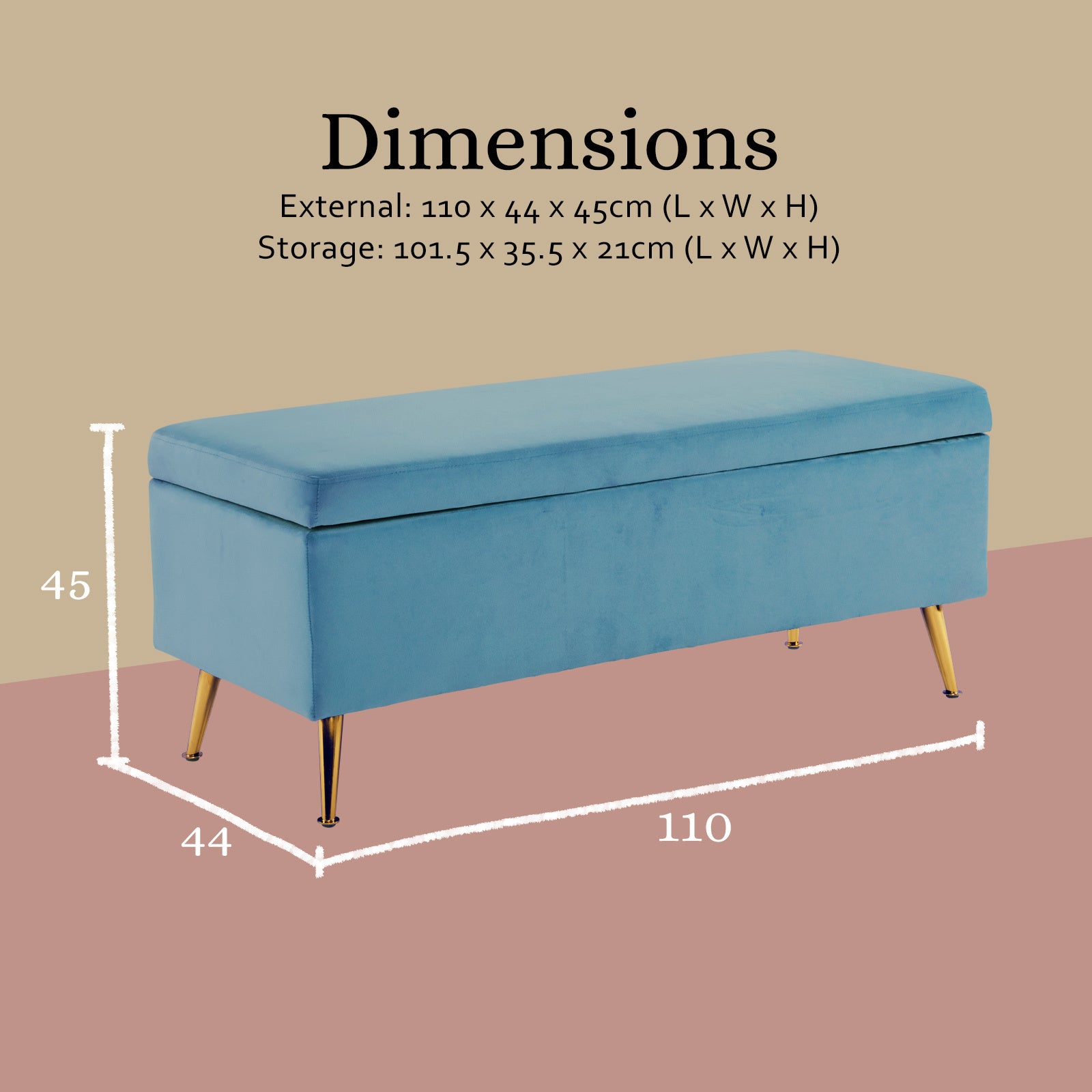 Storage Ottoman Stool Bench Seat 110cm Velvet OCEAN BLUE V274-FT-GQ171-NY