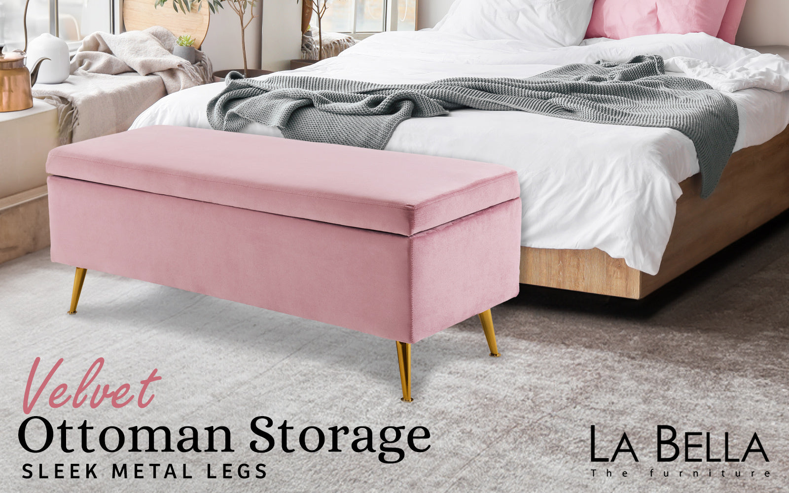 Storage Ottoman Stool Bench Seat 110cm Velvet PINK V274-FT-GQ171-PK