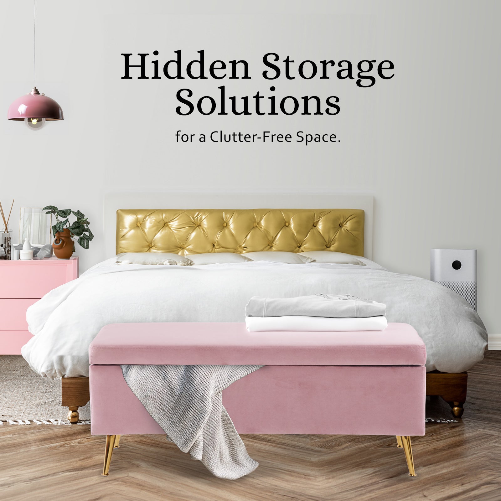 Storage Ottoman Stool Bench Seat 110cm Velvet PINK V274-FT-GQ171-PK