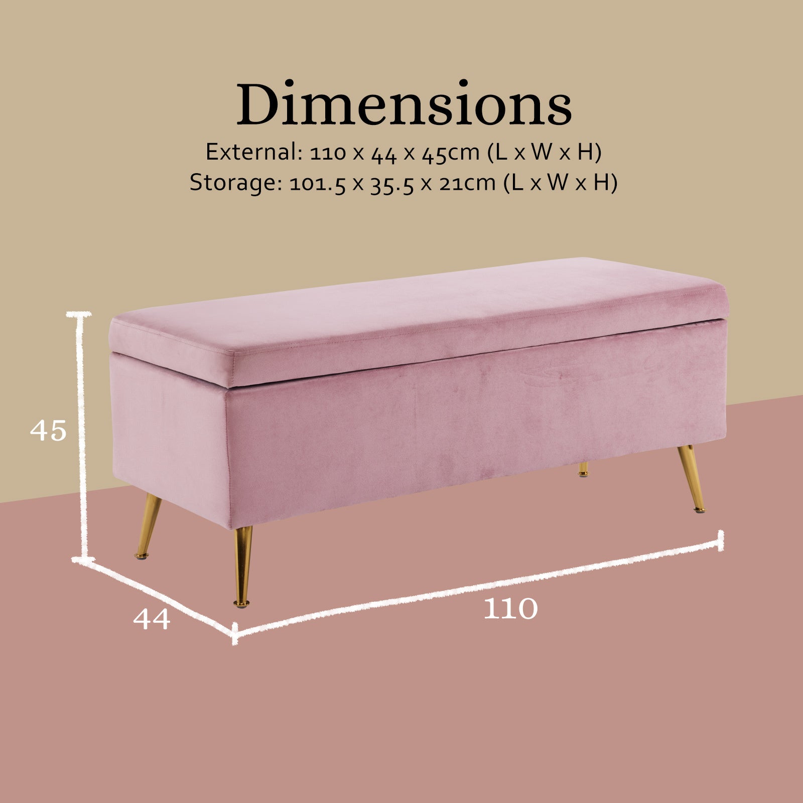 Storage Ottoman Stool Bench Seat 110cm Velvet PINK V274-FT-GQ171-PK