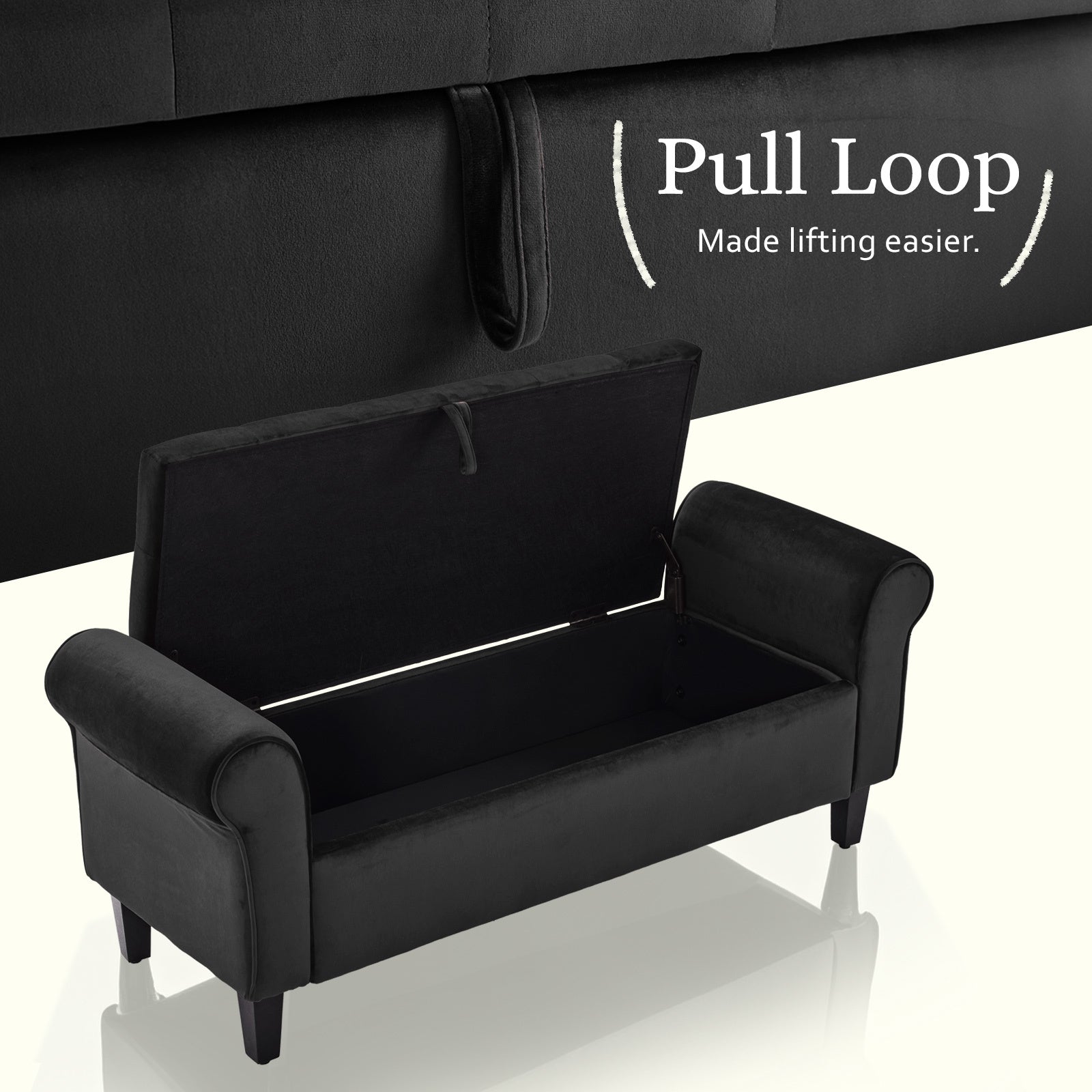Storage Ottoman Stool Arm Bench Seat 132cm Velvet BLACK V274-FT-GQ298-BK