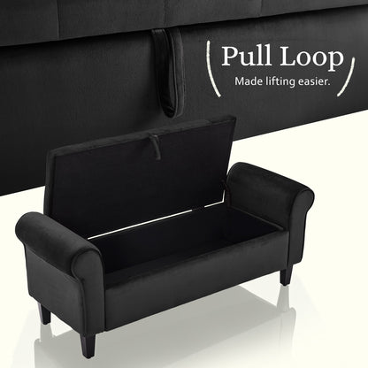 Storage Ottoman Stool Arm Bench Seat 132cm Velvet BLACK V274-FT-GQ298-BK
