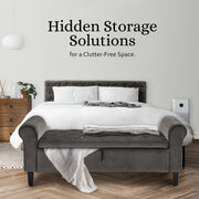 Storage Ottoman Stool Arm Bench Seat 132cm Velvet GREY V274-FT-GQ298-GY