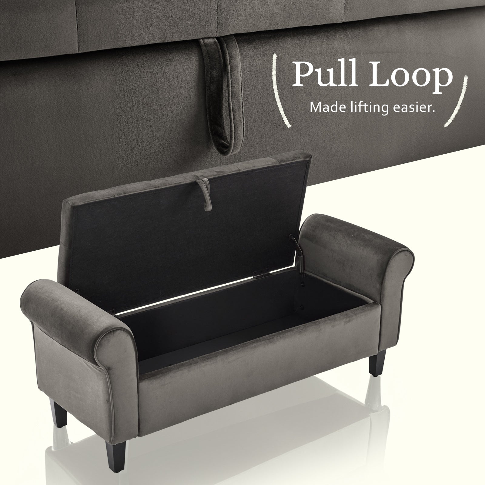 Storage Ottoman Stool Arm Bench Seat 132cm Velvet GREY V274-FT-GQ298-GY
