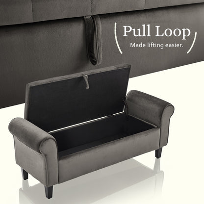 Storage Ottoman Stool Arm Bench Seat 132cm Velvet GREY V274-FT-GQ298-GY