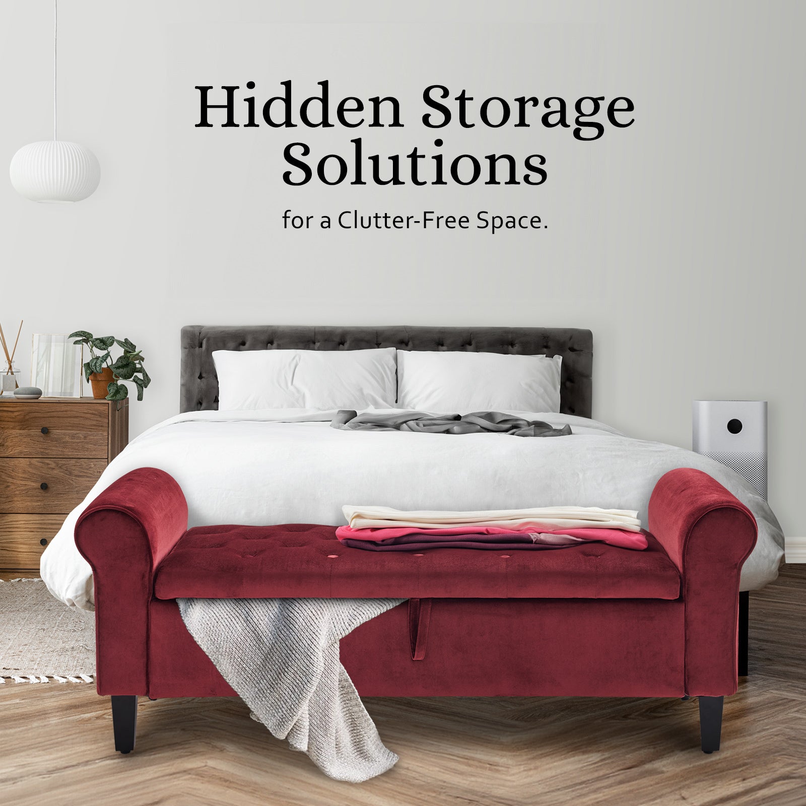 Storage Ottoman Stool Arm Bench Seat 132cm Velvet RED V274-FT-GQ298-RD