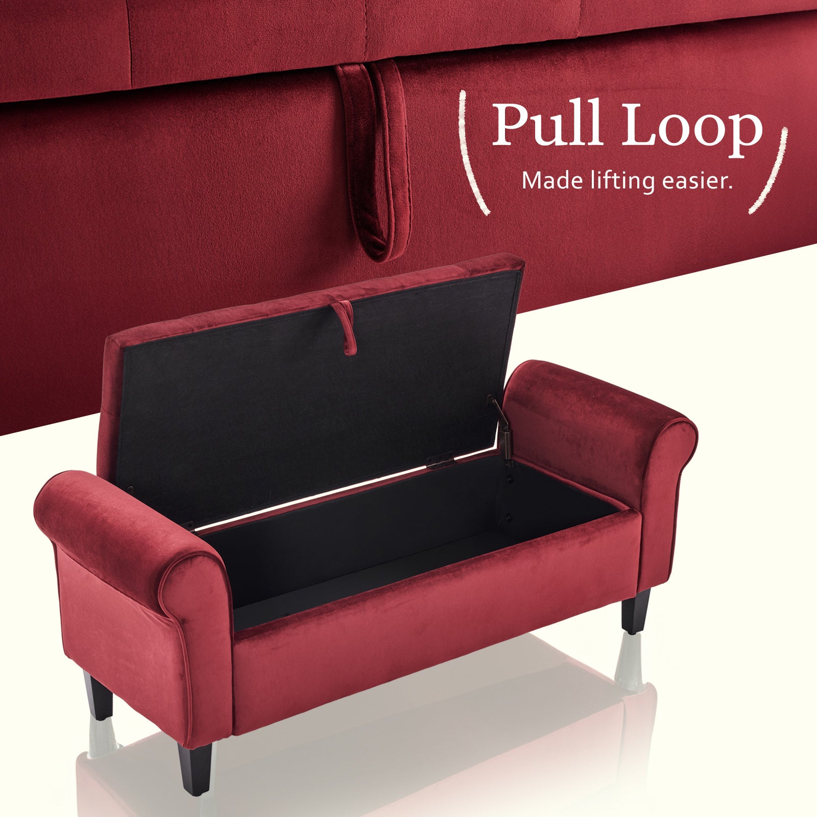 Storage Ottoman Stool Arm Bench Seat 132cm Velvet RED V274-FT-GQ298-RD