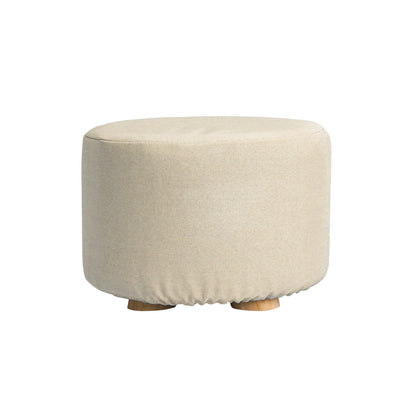 Fabric Ottoman Round Wooden Leg Foot Stool - BEIGE V274-FT-GQST01-BE