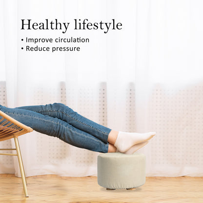 Fabric Ottoman Round Wooden Leg Foot Stool - BEIGE V274-FT-GQST01-BE