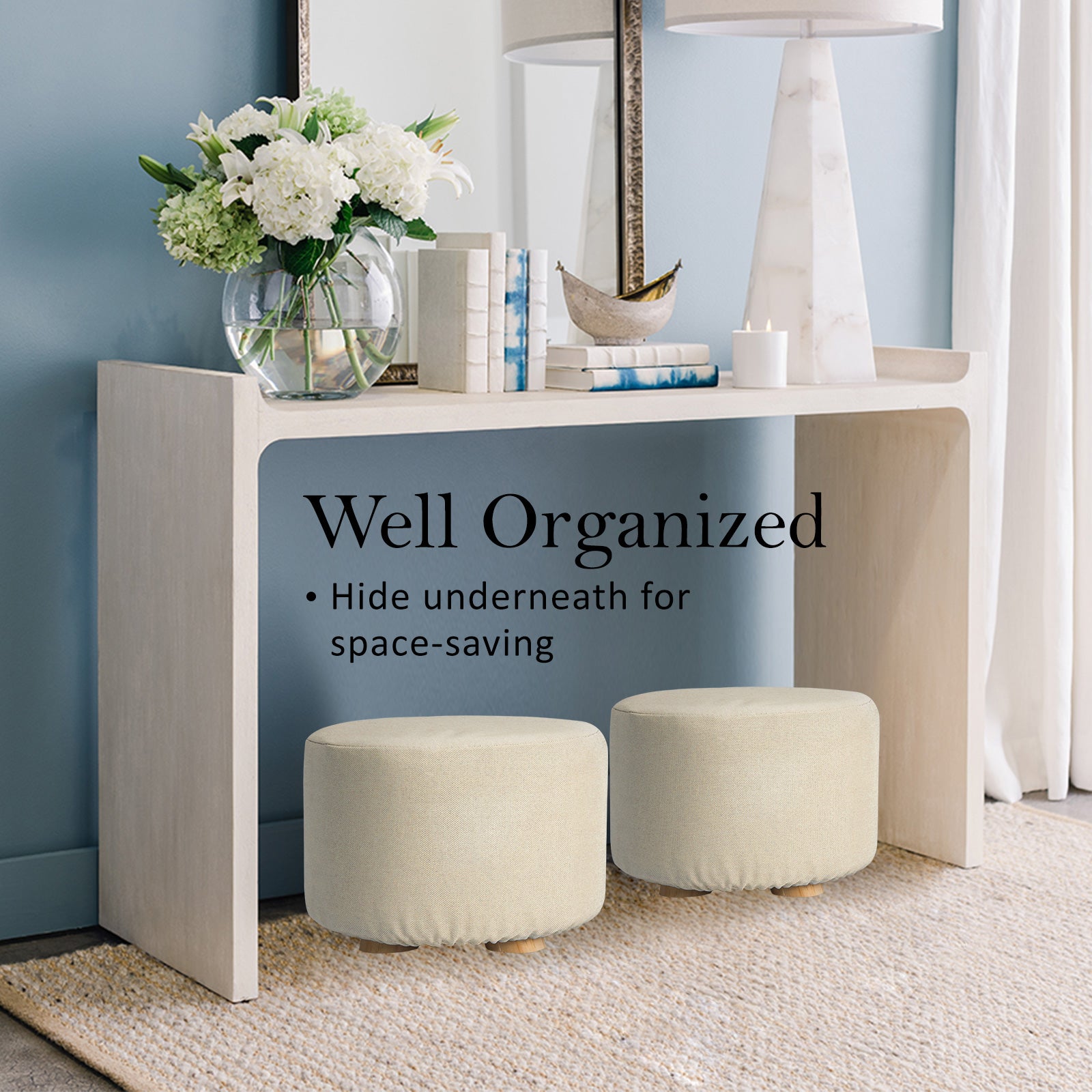 Fabric Ottoman Round Wooden Leg Foot Stool - BEIGE V274-FT-GQST01-BE