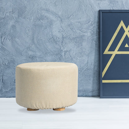 Fabric Ottoman Round Wooden Leg Foot Stool - BEIGE V274-FT-GQST01-BE