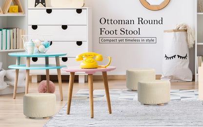 2X Fabric Ottoman Round Wooden Leg Foot Stool - BEIGE V274-FT-GQST01-BE2