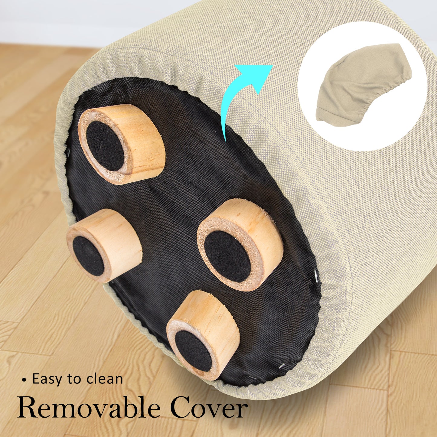2X Fabric Ottoman Round Wooden Leg Foot Stool - BEIGE V274-FT-GQST01-BE2