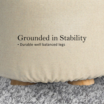 2X Fabric Ottoman Round Wooden Leg Foot Stool - BEIGE V274-FT-GQST01-BE2
