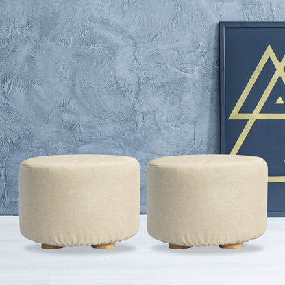 2X Fabric Ottoman Round Wooden Leg Foot Stool - BEIGE V274-FT-GQST01-BE2