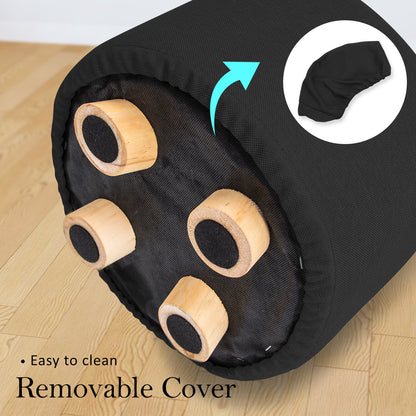 Fabric Ottoman Round Wooden Leg Foot Stool - BLACK V274-FT-GQST01-BK