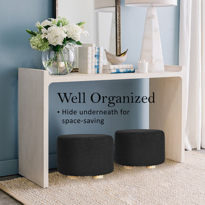 Fabric Ottoman Round Wooden Leg Foot Stool - BLACK V274-FT-GQST01-BK