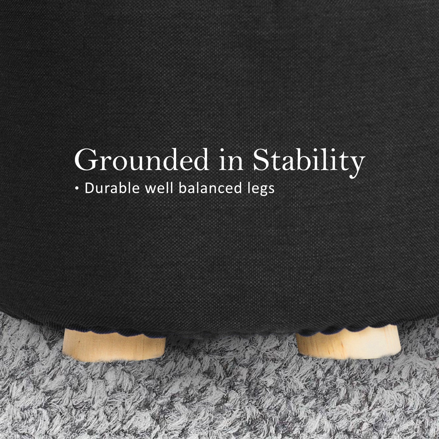 Fabric Ottoman Round Wooden Leg Foot Stool - BLACK V274-FT-GQST01-BK