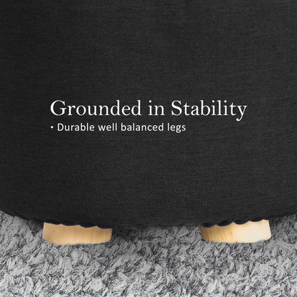 Fabric Ottoman Round Wooden Leg Foot Stool - BLACK V274-FT-GQST01-BK