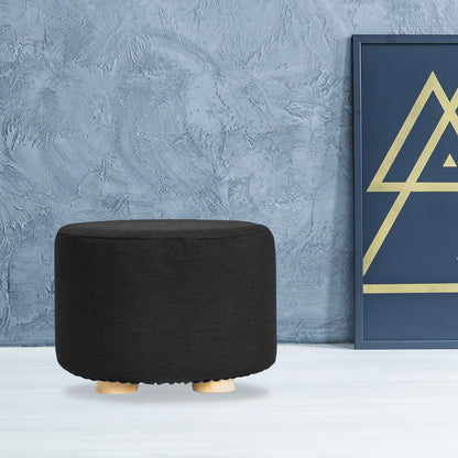 Fabric Ottoman Round Wooden Leg Foot Stool - BLACK V274-FT-GQST01-BK