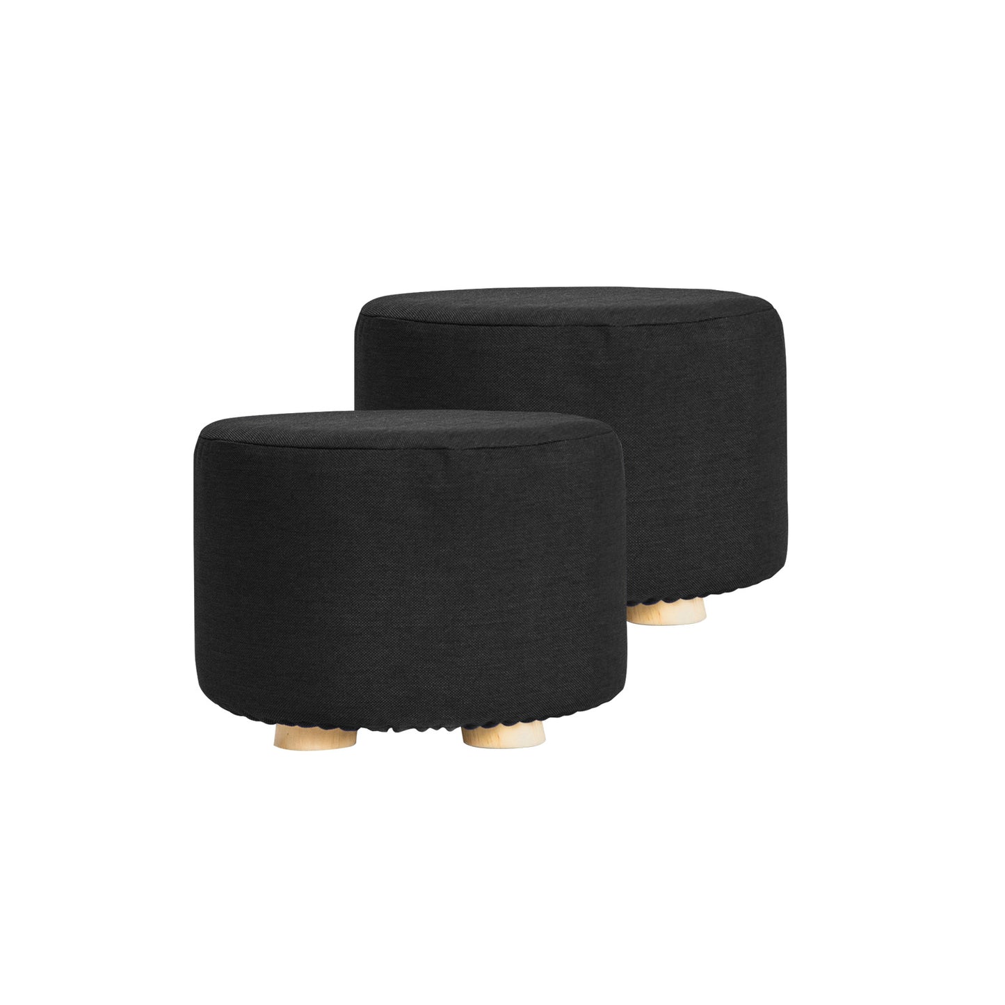 2X Fabric Ottoman Round Wooden Leg Foot Stool - BLACK V274-FT-GQST01-BK2