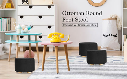 2X Fabric Ottoman Round Wooden Leg Foot Stool - BLACK V274-FT-GQST01-BK2