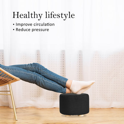 2X Fabric Ottoman Round Wooden Leg Foot Stool - BLACK V274-FT-GQST01-BK2