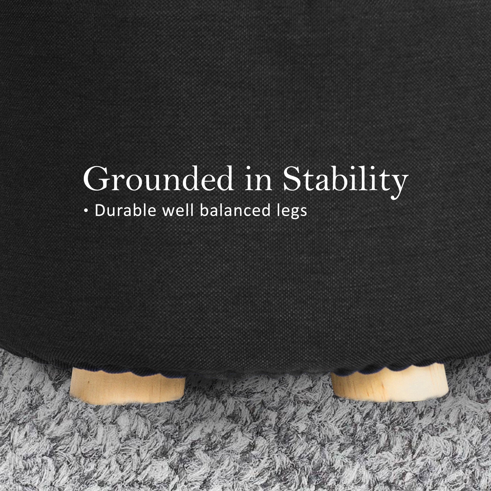 2X Fabric Ottoman Round Wooden Leg Foot Stool - BLACK V274-FT-GQST01-BK2