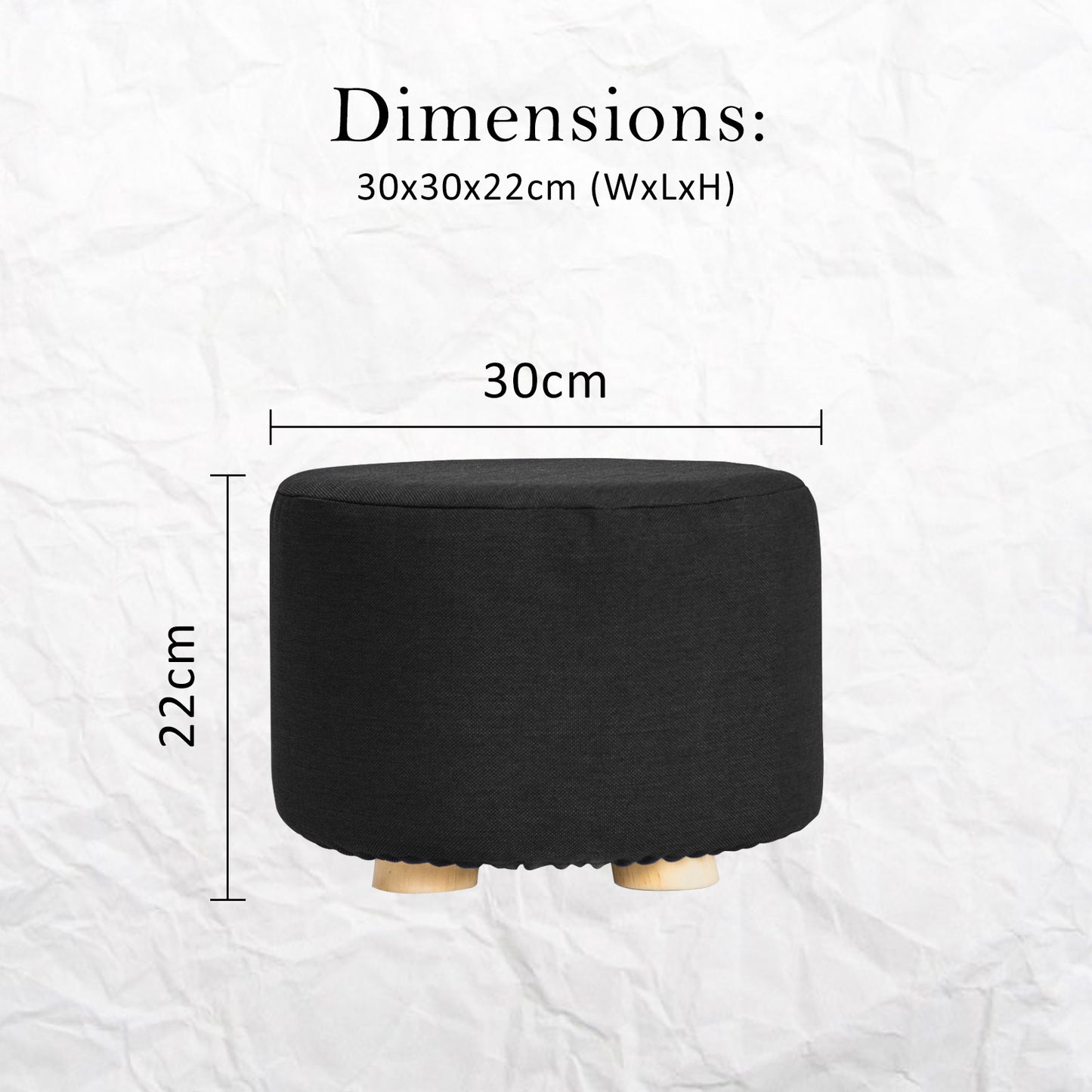 2X Fabric Ottoman Round Wooden Leg Foot Stool - BLACK V274-FT-GQST01-BK2