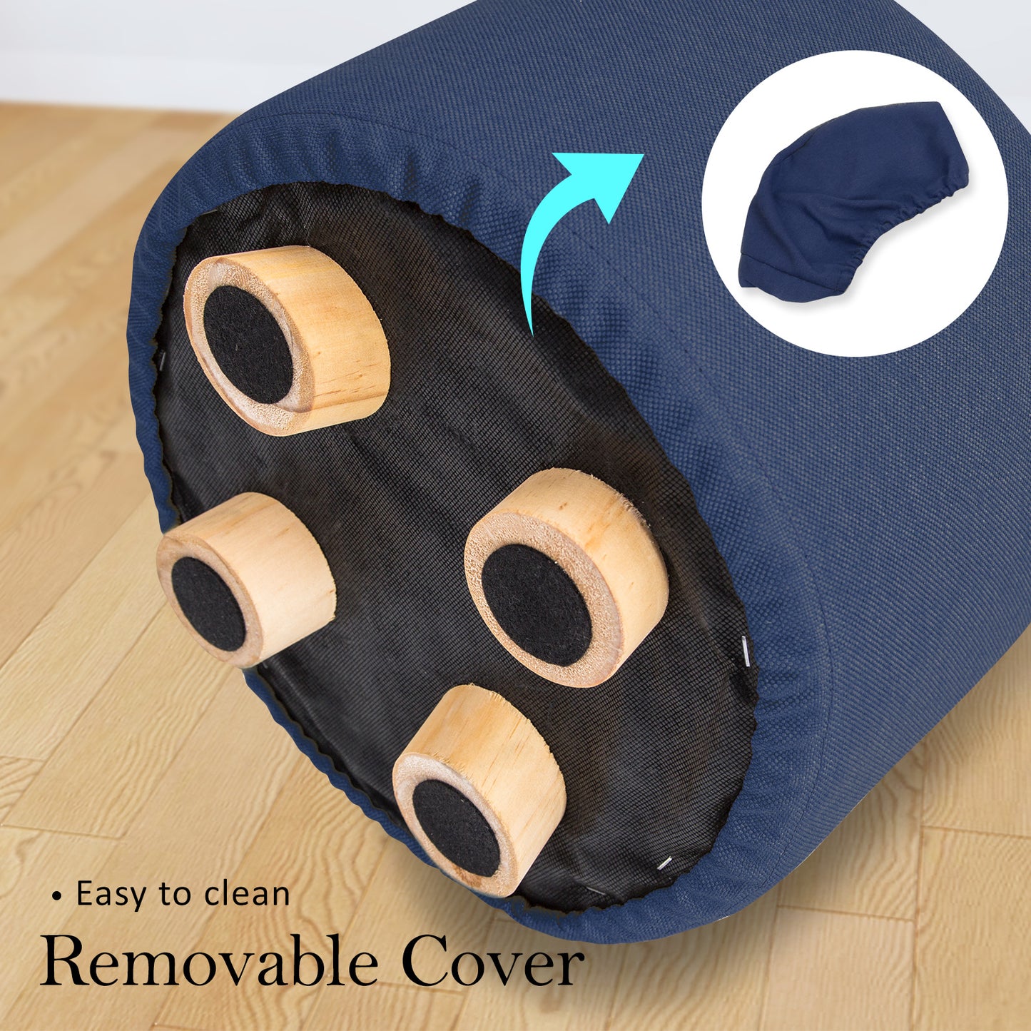 Fabric Ottoman Round Wooden Leg Foot Stool - DARK BLUE V274-FT-GQST01-DBU