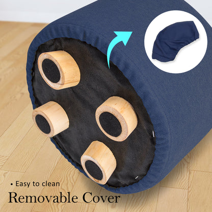 Fabric Ottoman Round Wooden Leg Foot Stool - DARK BLUE V274-FT-GQST01-DBU