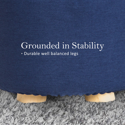 Fabric Ottoman Round Wooden Leg Foot Stool - DARK BLUE V274-FT-GQST01-DBU