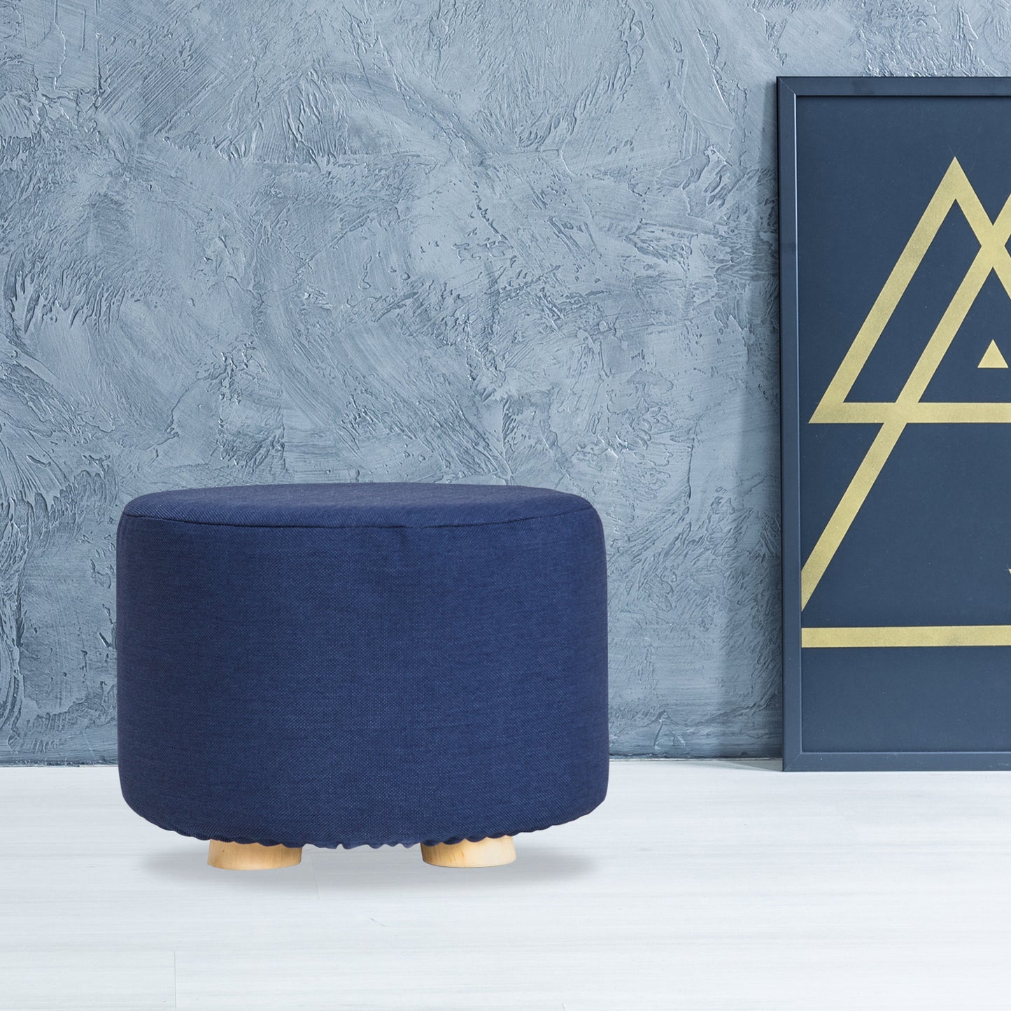 Fabric Ottoman Round Wooden Leg Foot Stool - DARK BLUE V274-FT-GQST01-DBU