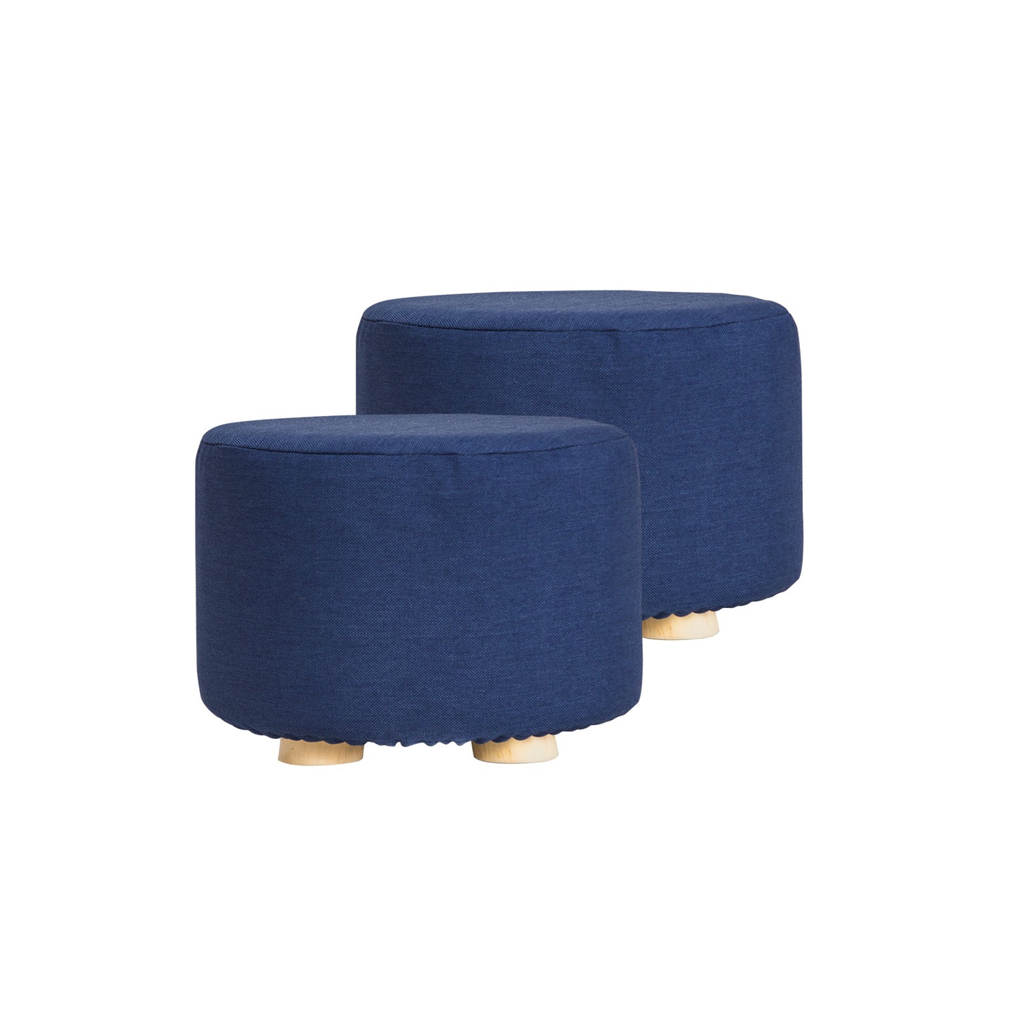 2X Fabric Ottoman Round Wooden Leg Foot Stool - DARK BLUE V274-FT-GQST01-DBU2