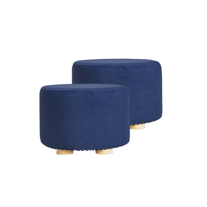 2X Fabric Ottoman Round Wooden Leg Foot Stool - DARK BLUE V274-FT-GQST01-DBU2