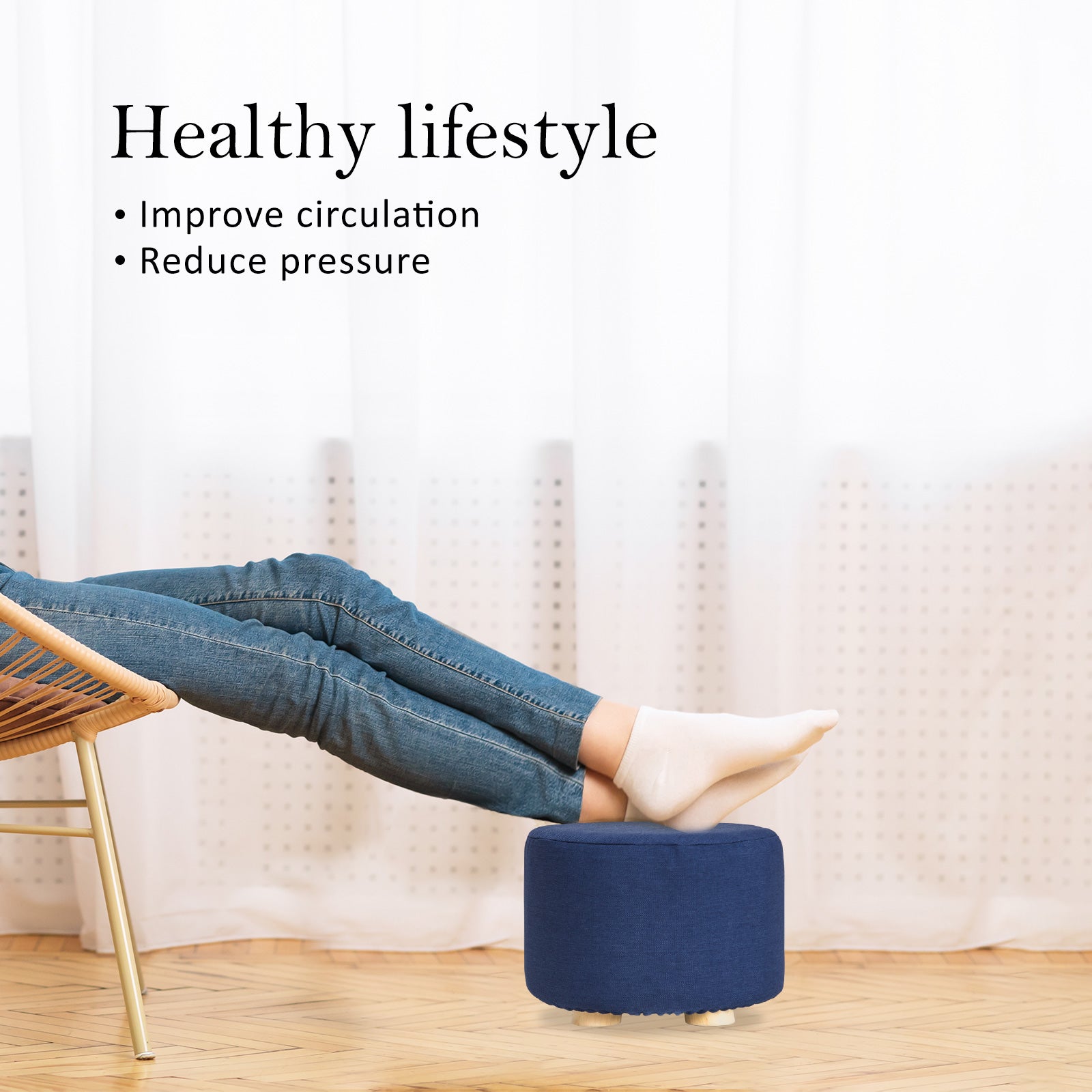 2X Fabric Ottoman Round Wooden Leg Foot Stool - DARK BLUE V274-FT-GQST01-DBU2